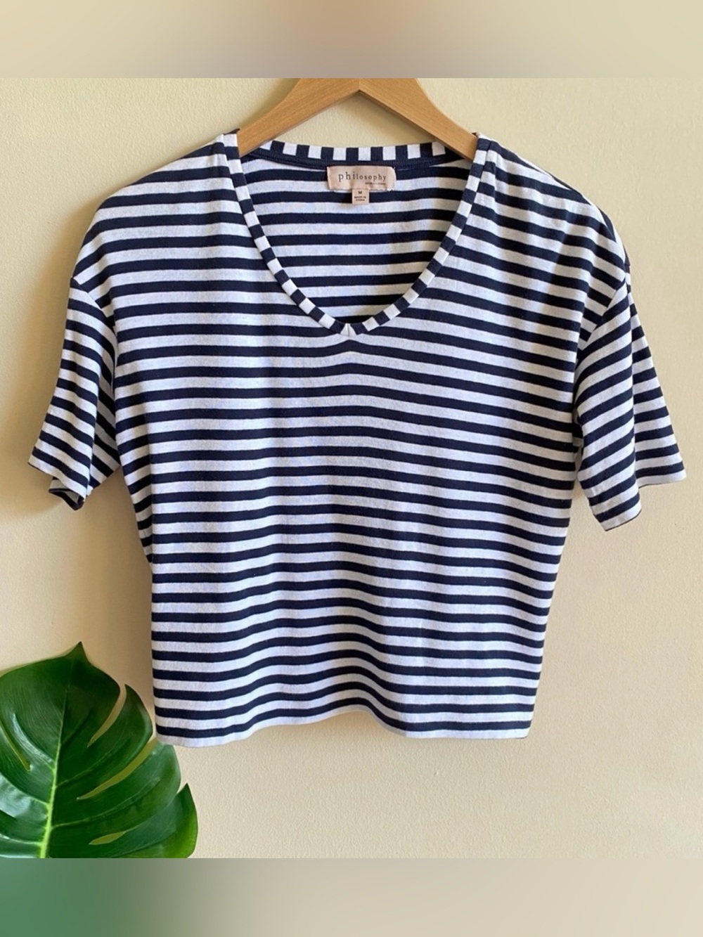 Philosophy Striped Short Sleeve Top Black & White Stripes Size Medium